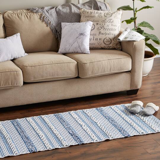 Stonewash Blue and White Hand-Loomed Paper Chindi Runner 2.25ft. x 6ft.